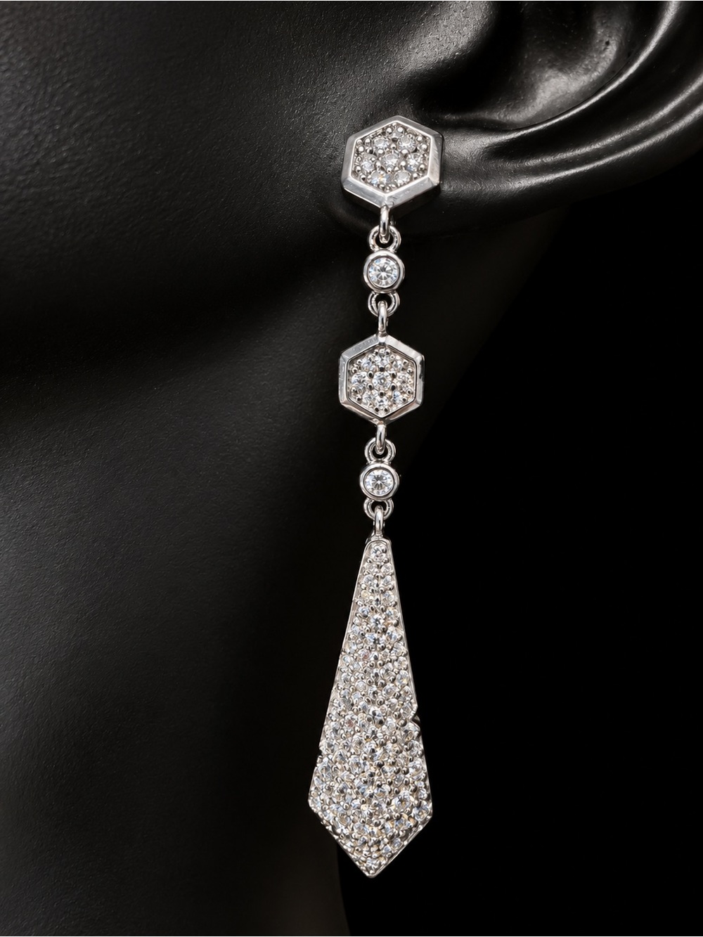 Elegant Silver-Tone Pave Drop Earrings - Crystal Accent